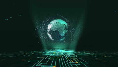 earth technology, business and communications background loop. electronic technology. electrical signals flowing in electrical conductors. technology and network concept.