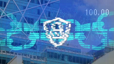animación del procesamiento de datos financieros a través de cerraduras y cadenas de seguridad