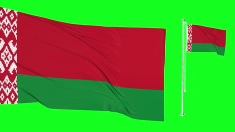 green screen hiper realistic loop of belarus two flags waving in the wind belarusian flagpole fluttering with highly detailed fabric texture animation 4k 3d chroma key