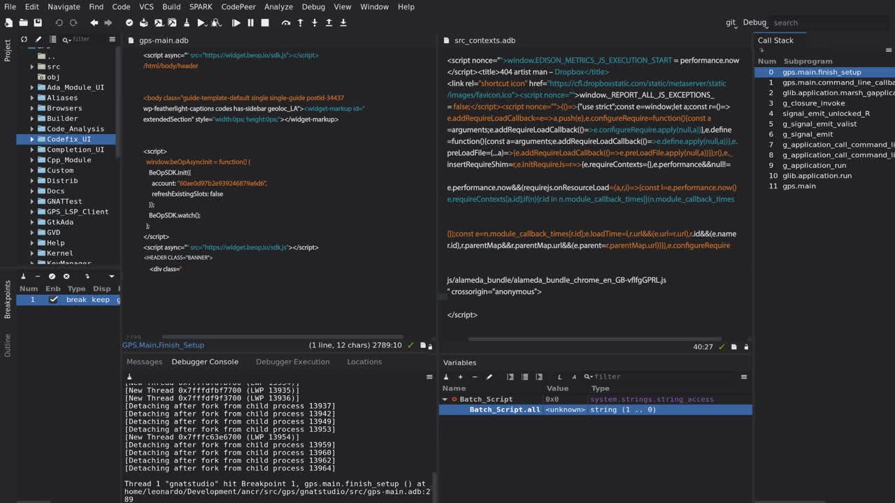 zdjęcie ekranu edytora kodu z konsolą debugowania i zmiennymi