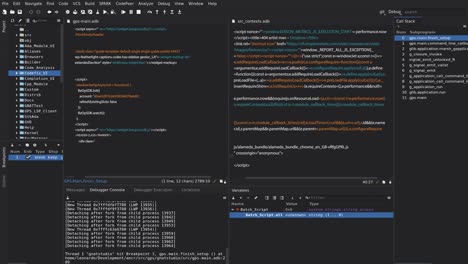 code editor screenshot with debugging console and variables