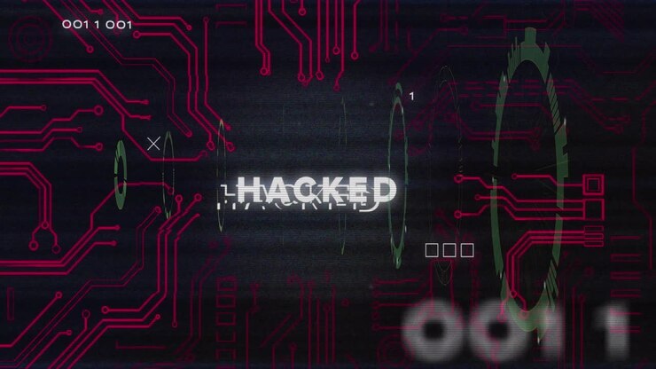 Animation d'un réseau de connexions sur un balayage d'écran de surveillance et du texte piraté