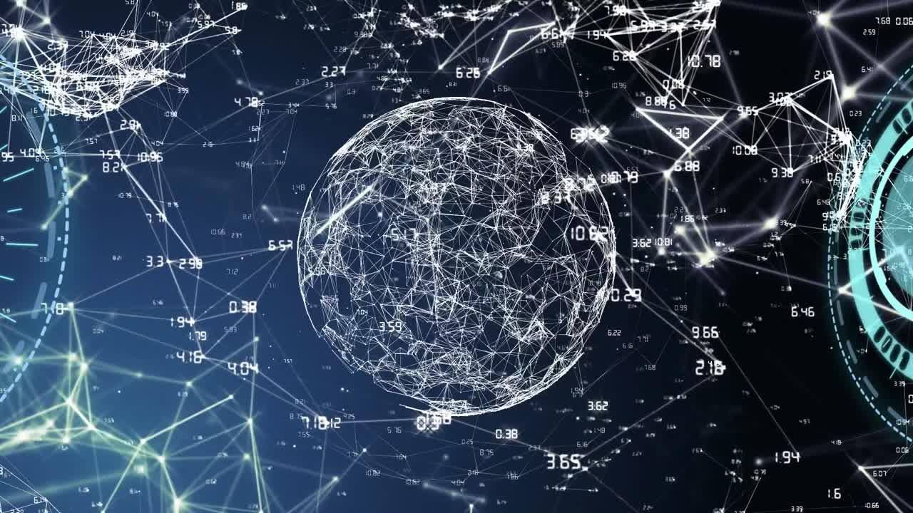 animación de la red de conexiones y globo sobre el procesamiento de datos