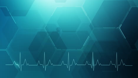 abstract science medical turquoise background. hexagon geometric design with a line cardiogram of the heart. loop motion graphic.