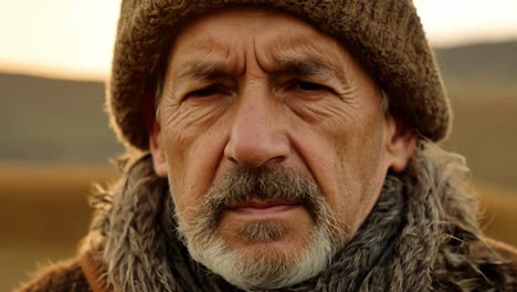 close-up portrait of an elderly man with a serious expression