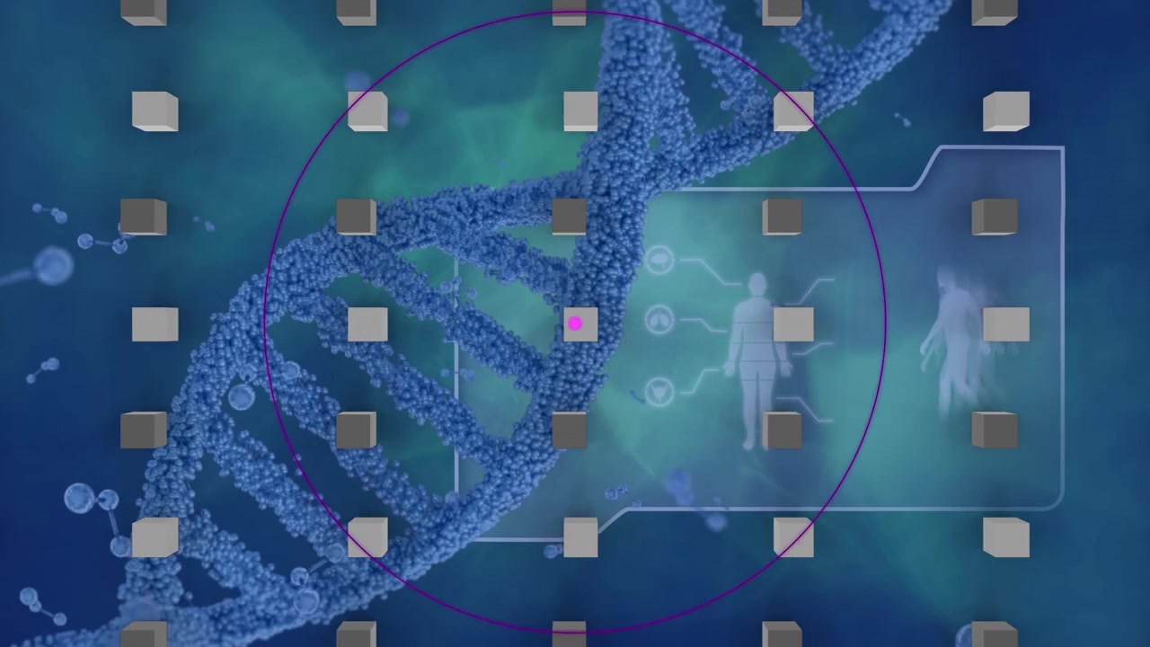 Animation of science data processing over purple scan scope