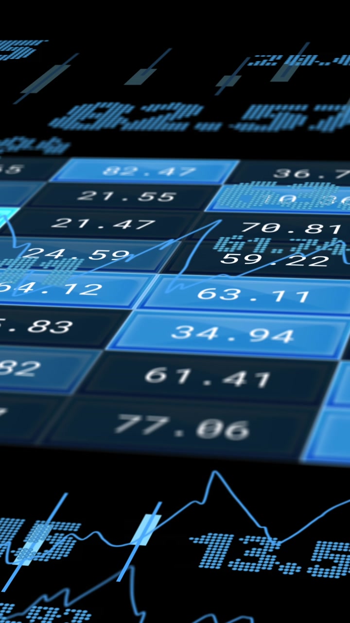 Animation of financial data processing over black background