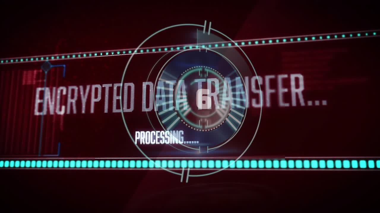 Nedtælling når nul, starter måler, der snurrer, animerer krypteret dataoverførsel til fuldførelse