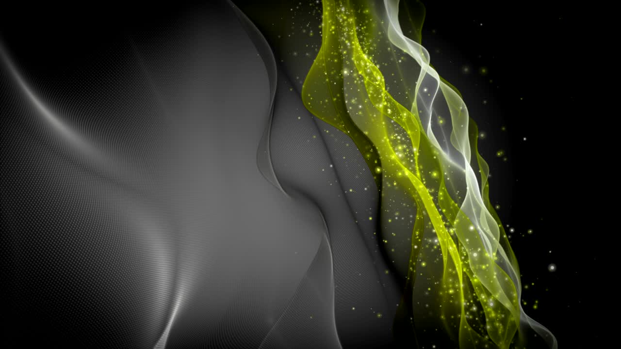 Animazione eco-futuristica con oggetto a onda e particelle tremolanti al rallentatore, loop 4K 4096x2304