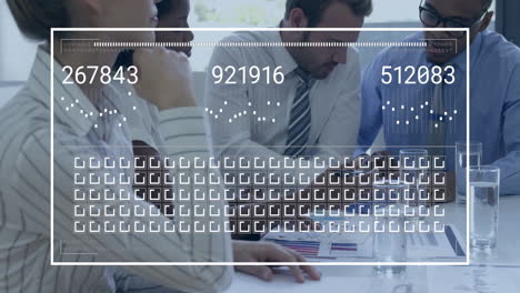 animation of data processing over diverse business people in office