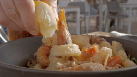 seafood tempura dish in outdoor restaurant