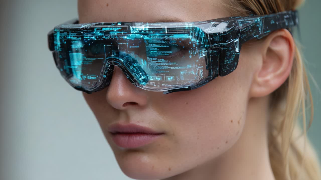 Futuristic Smart Glasses Showcase: A Close-Up View of Advanced Augmented Reality Technology in Modern Eyewear for Enhanced Visual Experience and Interaction