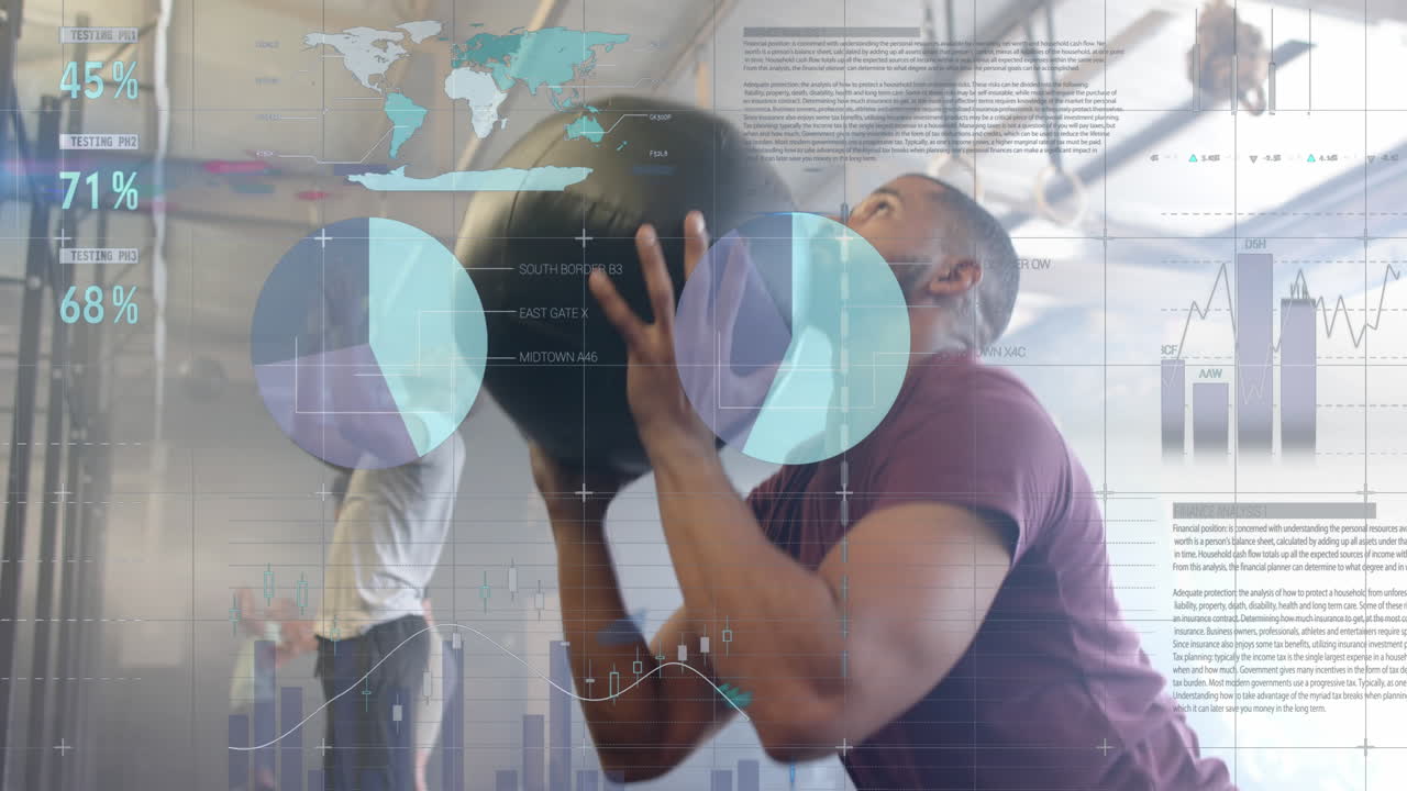 animación de datos en la interfaz a través de diversos grupos de entrenamiento cruzado lanzando bolas de medicina en el gimnasio