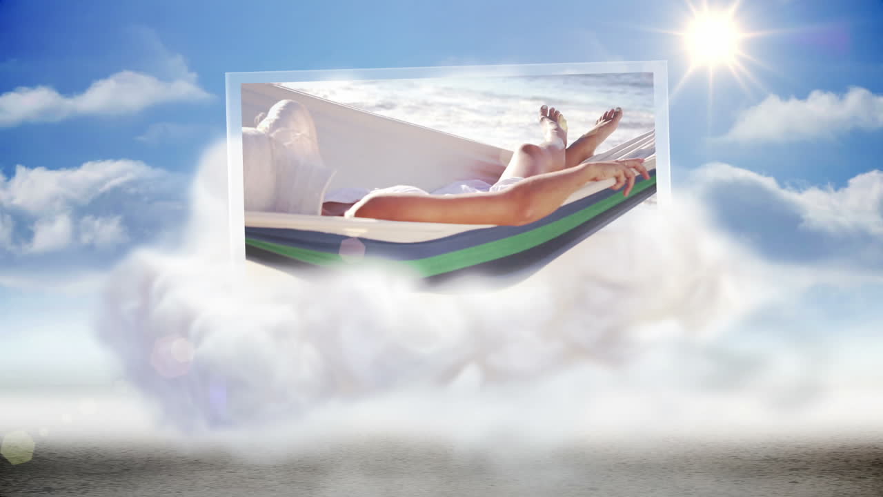 손으로 해변과 휴가 클립을 제시합니다.