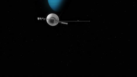 Voyager-1-Auf-Dem-Weg-Zum-7.-Planeten-Uranus,-Um-Im-Vorbeiflug-Fotos-Zu-Machen,-Während-Er-Durch-Das-Sonnensystem-Reist-–-Kamera-Schwenkt-Nach-Oben,-Um-4K-Zu-Zeigen