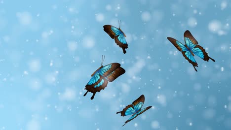 butterflies fluttering amidst gentle snowfall