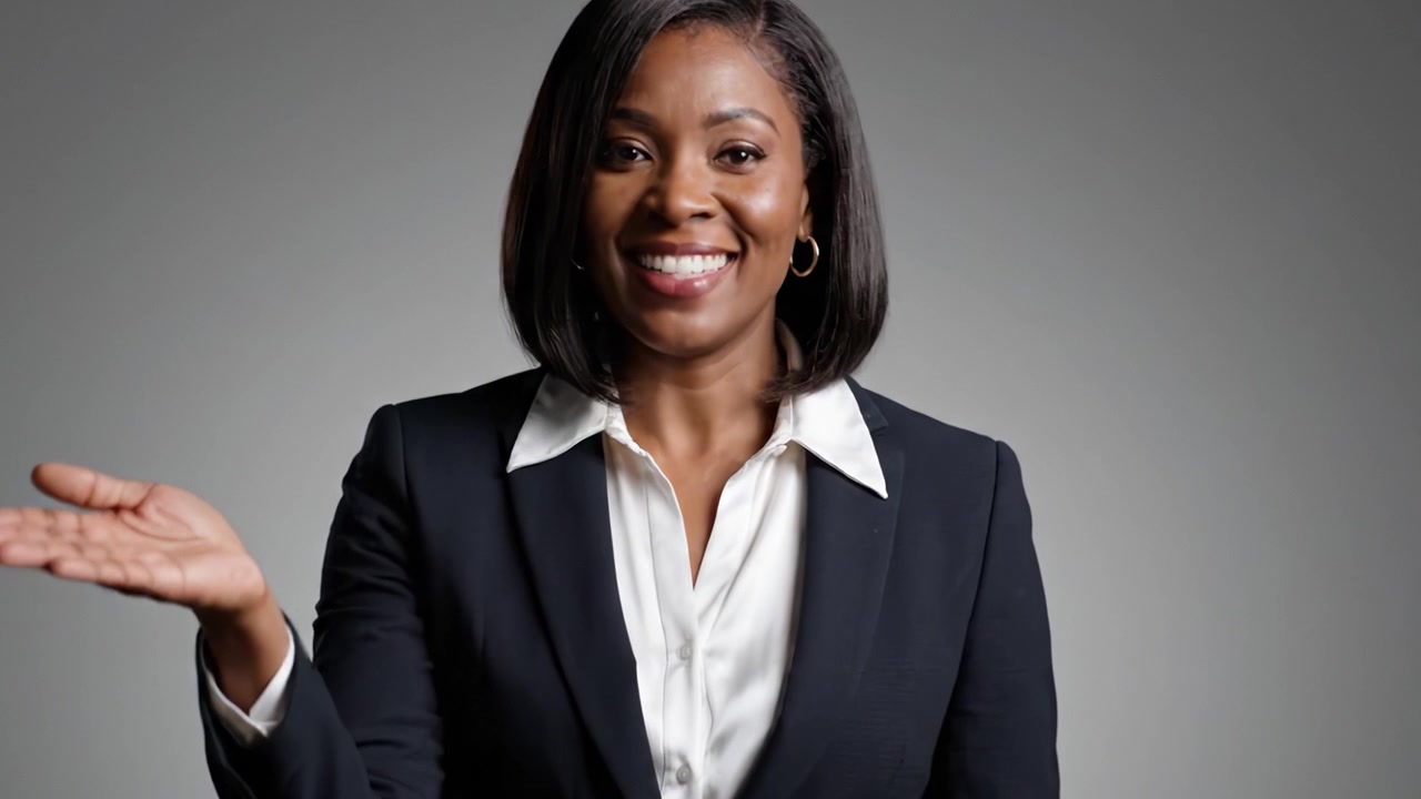 Confident Business Professional Standing Against a Minimalistic Background, Radiating Positivity and Approachability, Perfect for Corporate Headshots or Professional Profiles