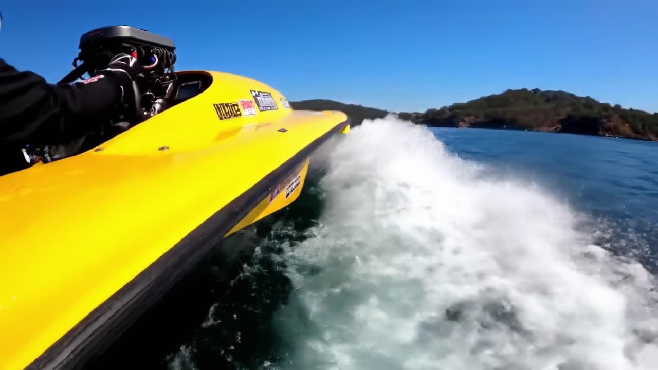 Motoscafo giallo in corsa sull'acqua
