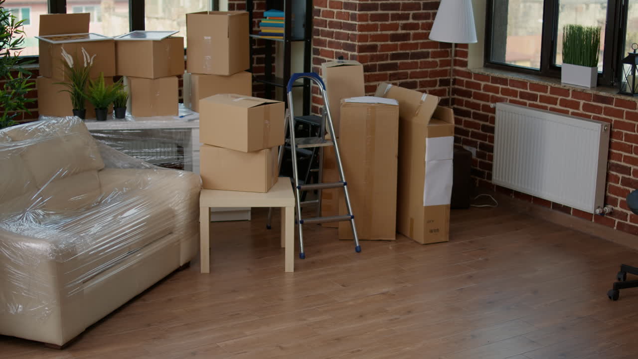 African american couple carrying furniture to decorate new home