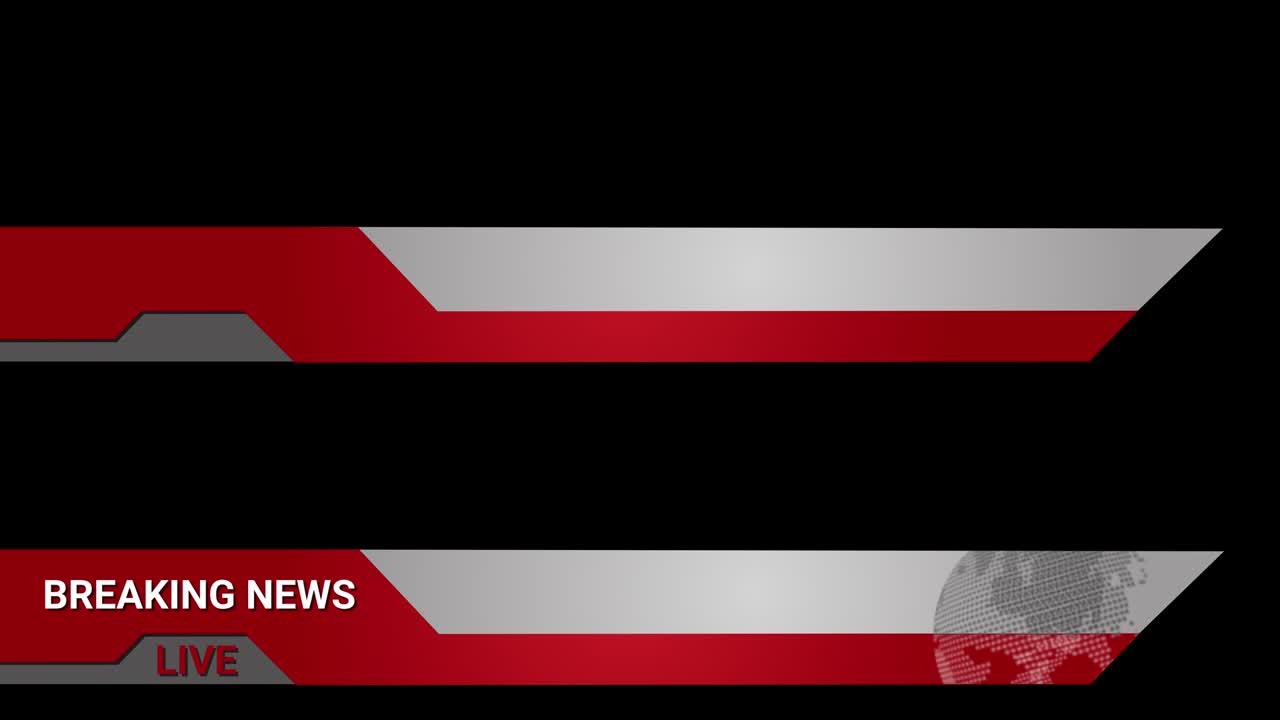 Breaking news headlines live for news events. Transition to Lower Third Title Strap on black background. Can be used with online media, TV and social media