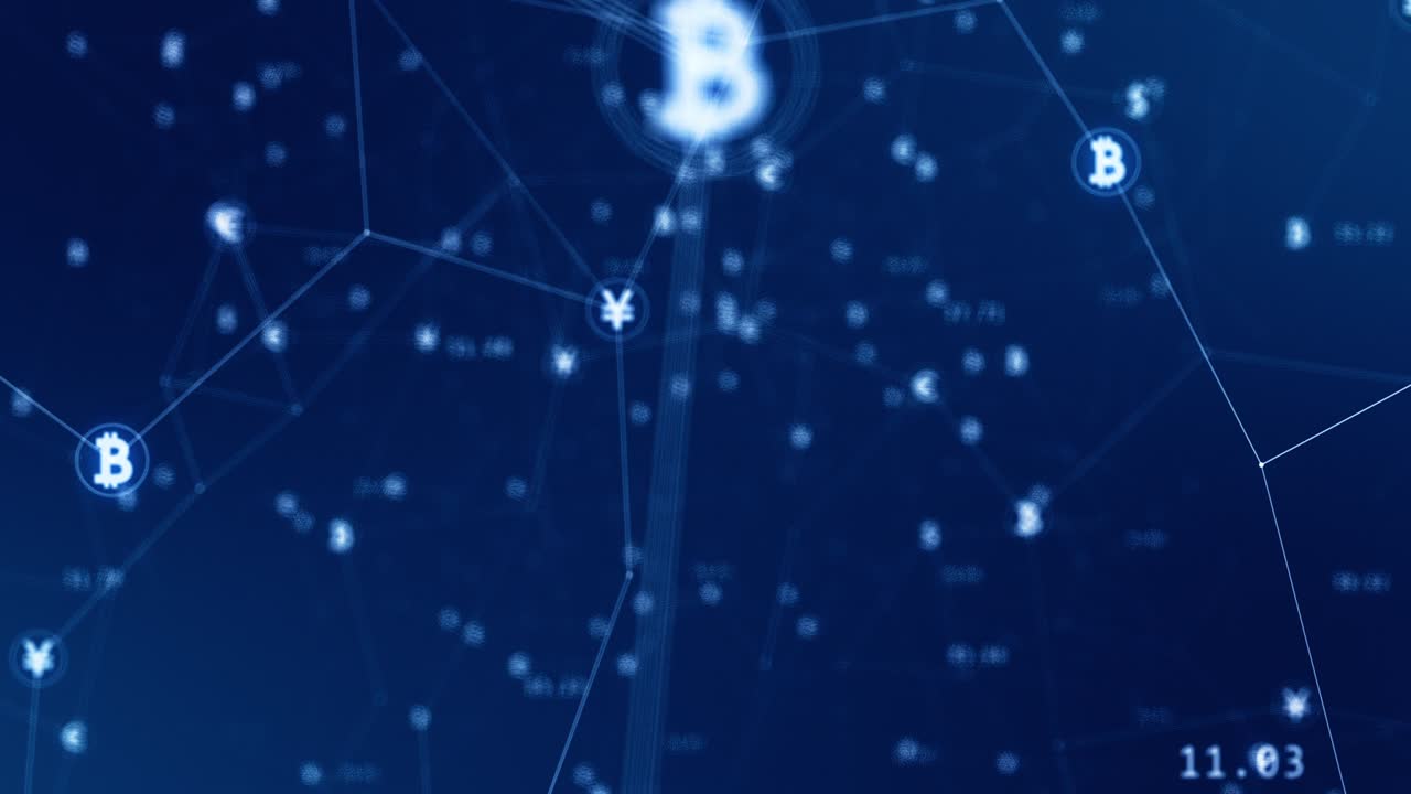 gráfico de movimiento del icono de dinero azul conexión de red concepto de fondo abstracto video de bucle sin costuras