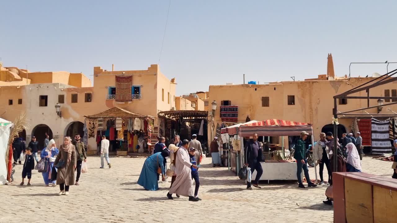 Busy Market Scene in a North African Town