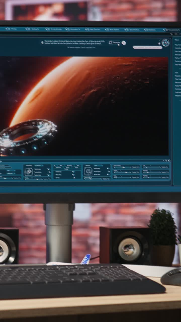 Vertical video Monitor showing AI virtual assistant producing clips