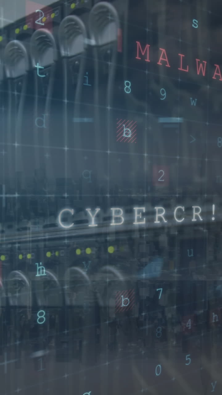 animación de advertencia de ataque cibernético sobre la sala de servidores