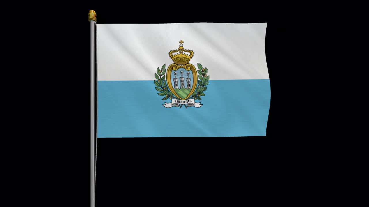 vídeo en bucle de la bandera de san marino revoloteando en el viento, vídeo en cámara lenta de 4k, con canal alfa
