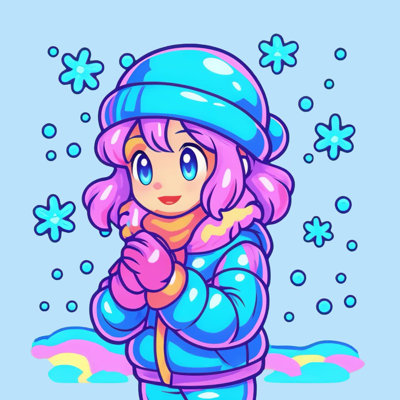 Cute winter anime character illustration animation isolated asset, transparent 4K video, alpha