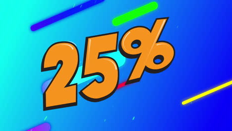 animation of 25 percent off on blue background with colorful shapes