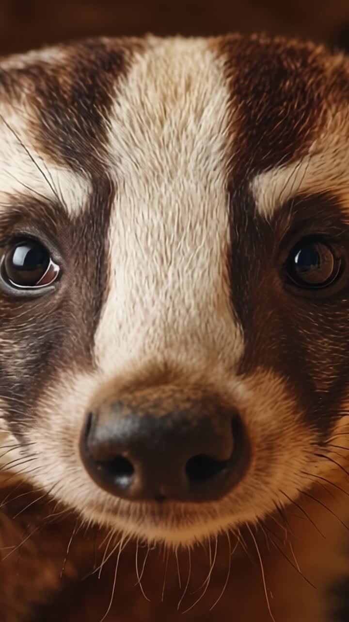 Close-up Cativante de um Texugo: Uma Visão Íntima das Características Únicas e dos Olhos Expressivos Deste Animal Fascinante