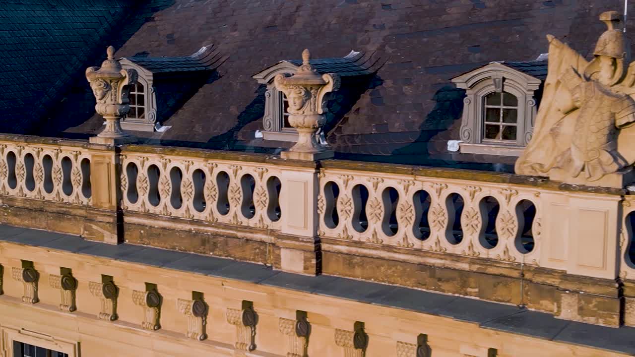 4K Aerial Drone Video of the Rococo Stuccowork on the Historic Residence Palace in Würzburg, Germany