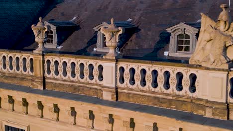4k aerial drone video of the rococo stuccowork on the historic residence palace in würzburg, germany