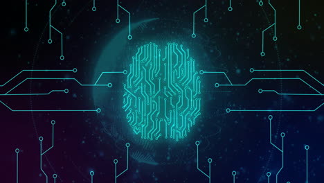 animación del cerebro biométrico, procesamiento de datos digitales en una placa de circuitos
