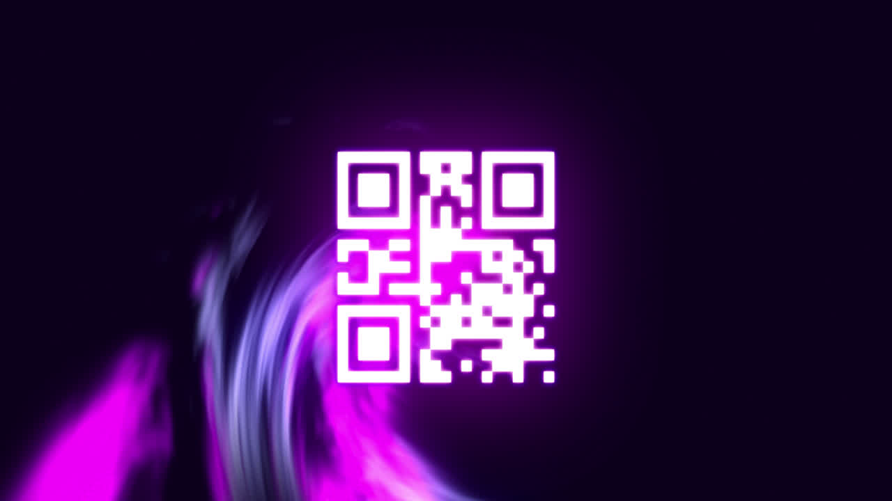animación de código qr y formas en fondo negro