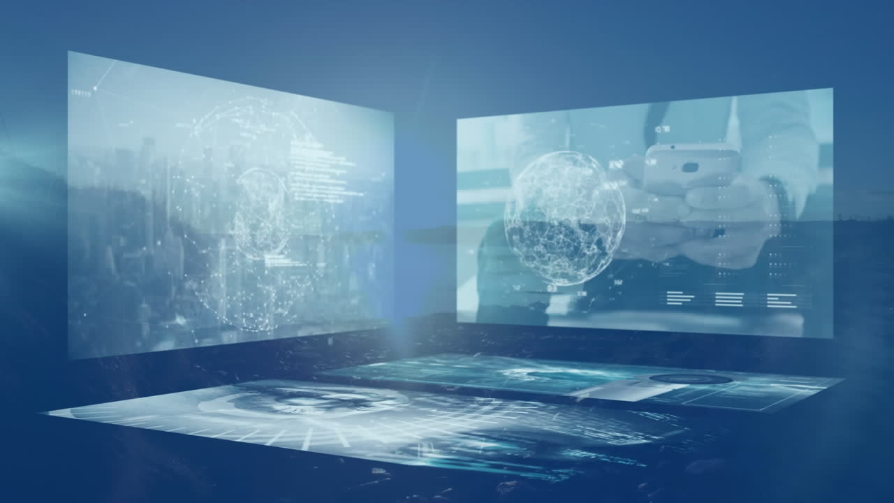 풍경 위의 화면에서 데이터 처리의 애니메이션