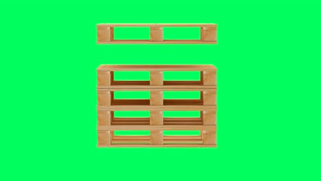 3d animation of wooden pallets falling on a green screen. 4k