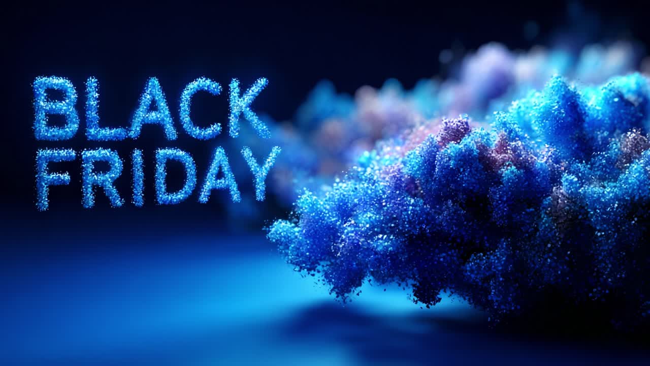 A mesmerizing visual representation of a dynamic cloud of vibrant colors, capturing the essence and excitement of Black Friday shopping events with a modern, artistic flair