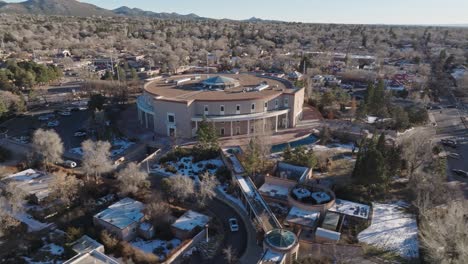 new mexico state capitol building in santa fe, new mexico with drone video circling wide shot