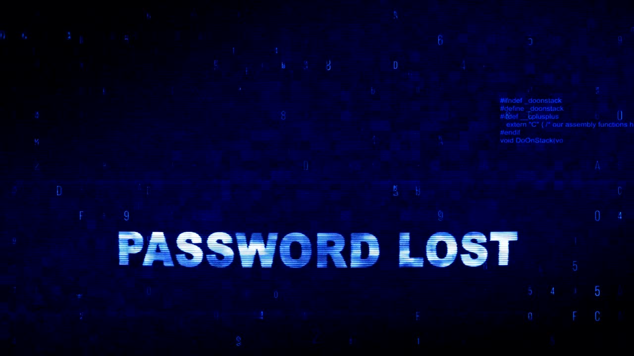 Password Lost  Text Digital Noise Twitch Glitch Distortion Effect Error Loop Animation.