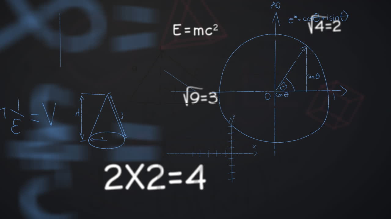 Animation of mathematical equations over globe and network of connections icon on black background