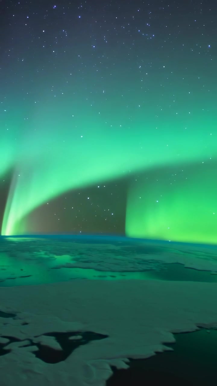 Video verticale: Vento solare che colpisce l'atmosfera alimentando un'aurora che forma pilastri e poi un arco sopra il bordo del pianeta.