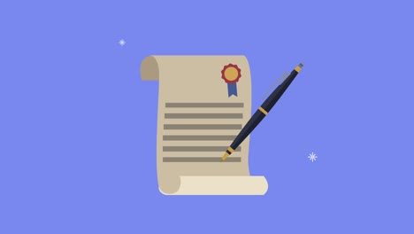 insurance service animation with policy and pen