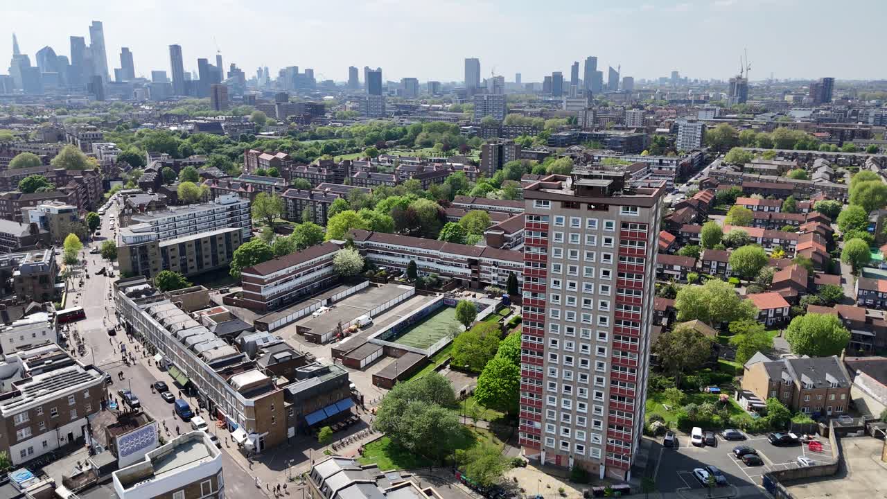 Bethnal Green Council social housing tower block East London drone,aerial