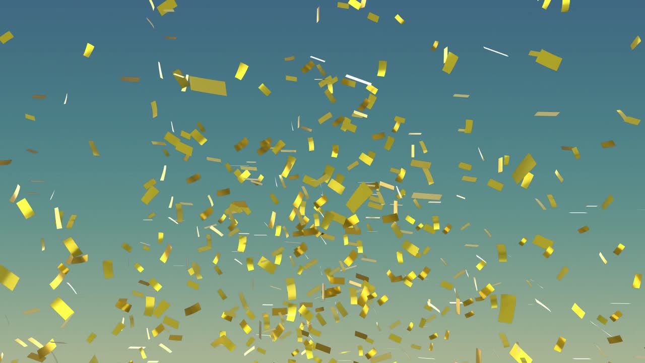 Animation of confetti falling over gradient blue background