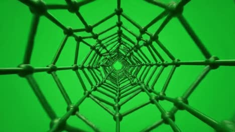 exploring the depths of a green hexagonal structure: a mesmerizing journey through a network of interconnected elements and vibrant colors