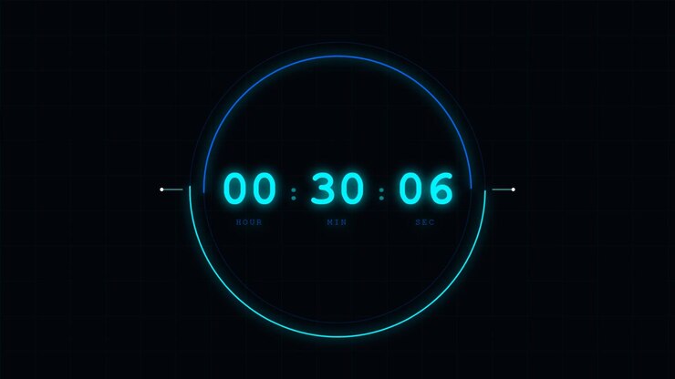 Digital Timer Displaying Elapsed Time in Cyan Neon