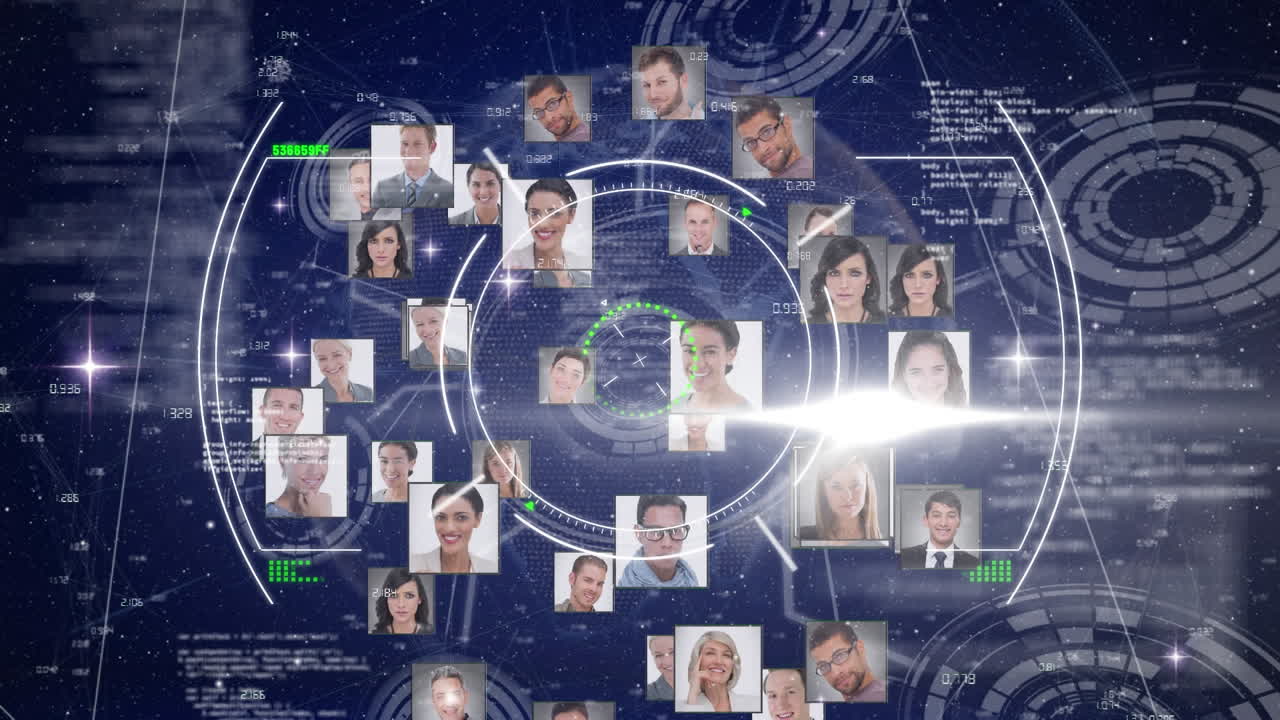 스 ⁇  스캐닝의 애니메이션과 사람들의 사진과 연결의 네트워크