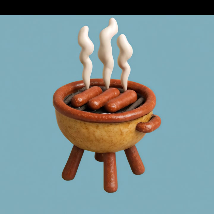3D Animation of Sausages Grilling on a Small Barbecue